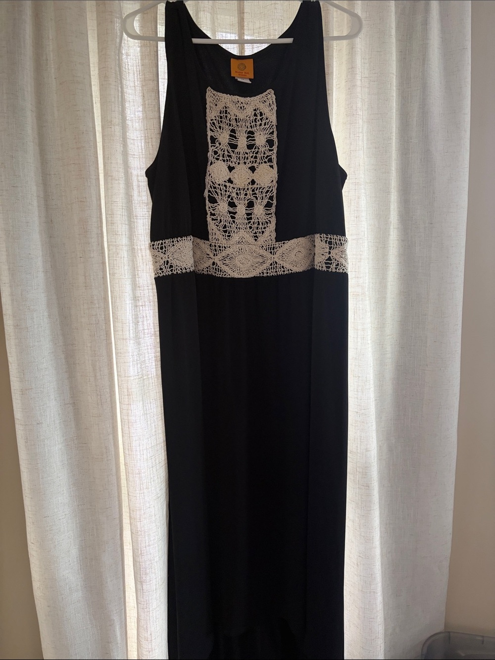 Ruby Rd. Black Maxi Dress with Cream Crochet Inset